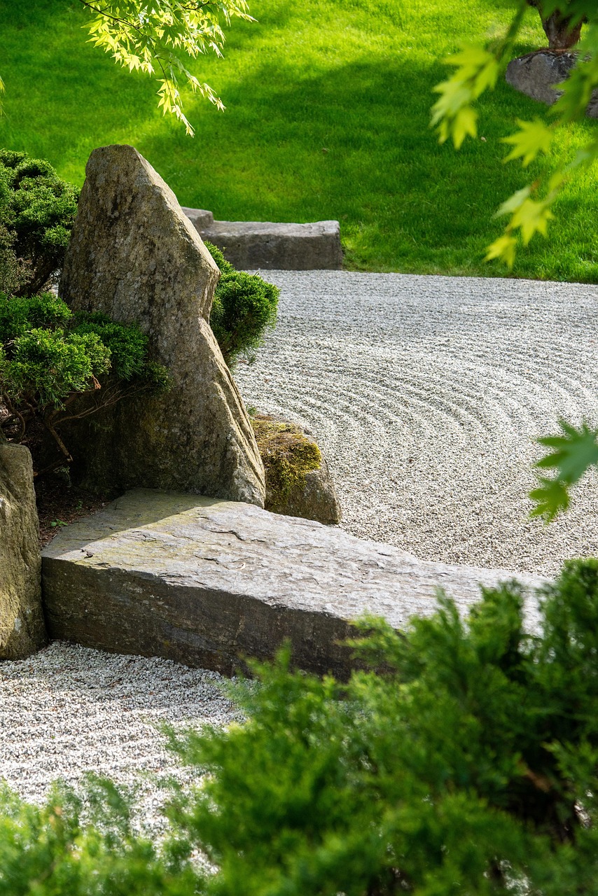 zen garden, stones, landscape, plants, rocks, garden, park, nature, japan